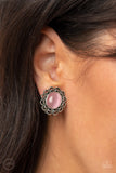 Garden Gazebo - Pink Clip-On Earrings - Paparazzi Accessories Clip-On Bedazzle Me Pretty Mobile Fashion Boutique