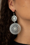 Garden Mantra - White Earrings - Paparazzi Accessories Earrings Bedazzle Me Pretty Mobile Fashion Boutique