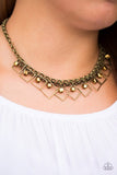 GEO Down In History  - Brass Necklace - Paparazzi Accessories Necklace Bedazzle Me Pretty Mobile Fashion Boutique