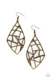 Geo Grid - Brass Earrings - Paparazzi Accessories Earrings Bedazzle Me Pretty Mobile Fashion Boutique