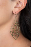 Geo Grid - Brass Earrings - Paparazzi Accessories Earrings Bedazzle Me Pretty Mobile Fashion Boutique