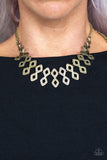 Geocentric - Brass Necklace - Paparazzi Accessories Necklace Bedazzle Me Pretty Mobile Fashion Boutique