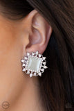 Get Rich Quick - White Clip-On Earrings - Paparazzi Accessories Clip-On Earrings Bedazzle Me Pretty Mobile Fashion Boutique