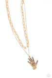Giving a Hand - Gold Necklace - Paparazzi Accessories Necklace Bedazzle Me Pretty Mobile Fashion Boutique