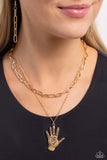 Giving a Hand - Gold Necklace - Paparazzi Accessories Necklace Bedazzle Me Pretty Mobile Fashion Boutique