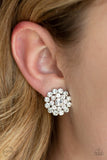 Glammed Out - White Clip-On Earrings - Paparazzi Accessories Clip-On Earrings Bedazzle Me Pretty Mobile Fashion Boutique