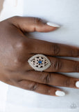 Glammed Up Gardens - Blue Ring - Paparazzi Accessories Ring Bedazzle Me Pretty Mobile Fashion Boutique