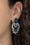 Glamour Gauntlet - Blue Clip-On Earrings - Paparazzi Accessories Clip-On Earrings Bedazzle Me Pretty Mobile Fashion Boutique
