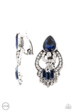 Glamour Gauntlet - Blue Clip-On Earrings - Paparazzi Accessories Clip-On Earrings Bedazzle Me Pretty Mobile Fashion Boutique