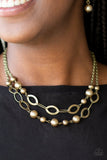 GLIMMER Takes All - Brass Necklace - Paparazzi Accessories Necklace Bedazzle Me Pretty Mobile Fashion Boutique