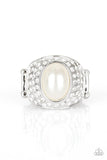 Glittering Go-Getter - White Ring - Paparazzi Accessories Ring Bedazzle Me Pretty Mobile Fashion Boutique