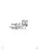 Glittery Glow Up - White Cuff Earrings - Paparazzi Accessories Post Earrings Bedazzle Me Pretty Mobile Fashion Boutique