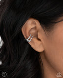 Glittery Glow Up - White Cuff Earrings - Paparazzi Accessories Post Earrings Bedazzle Me Pretty Mobile Fashion Boutique