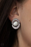 GLOW of Force - White Clip-On Earrings - Paparazzi Accessories Clip-On Earrings Bedazzle Me Pretty Mobile Fashion Boutique