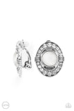 GLOW of Force - White Clip-On Earrings - Paparazzi Accessories Clip-On Earrings Bedazzle Me Pretty Mobile Fashion Boutique
