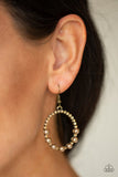 Glowing Grandeur - Brass Earrings - Paparazzi Accessories Earrings Bedazzle Me Pretty Mobile Fashion Boutique