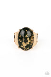 Gold Leaf Glam - Black Ring - Paparazzi Accessories Ring Bedazzle Me Pretty Mobile Fashion Boutique