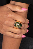 Gold Leaf Glam - Black Ring - Paparazzi Accessories Ring Bedazzle Me Pretty Mobile Fashion Boutique