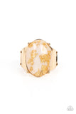 Gold Leaf Glam - White Ring - Paparazzi Accessories Ring Bedazzle Me Pretty Mobile Fashion Boutique