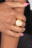 Gold Leaf Glam - White Ring - Paparazzi Accessories Ring Bedazzle Me Pretty Mobile Fashion Boutique