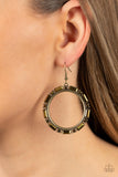Gritty Glow - Brass Earrings - Paparazzi Accessories Earrings Bedazzle Me Pretty Mobile Fashion Boutique