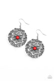 Grove Groove - Red Earrings - Paparazzi Accessories Earrings Bedazzle Me Pretty Mobile Fashion Boutique