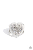 Hallmark Heart - White Ring - Paparazzi Accessories Ring Bedazzle Me Pretty Mobile Fashion Boutique