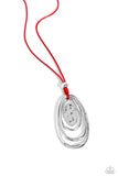 Hammered Hallmark - Red Necklace - Paparazzi Accessories Necklace Bedazzle Me Pretty Mobile Fashion Boutique
