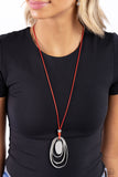 Hammered Hallmark - Red Necklace - Paparazzi Accessories Necklace Bedazzle Me Pretty Mobile Fashion Boutique