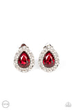 Haute Happy Hour - Red Clip-On Earrings - Paparazzi Accessories Clip-On Bedazzle Me Pretty Mobile Fashion Boutique