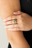 Head In The Stars - Brass Ring - Paparazzi Accessories Ring Bedazzle Me Pretty Mobile Fashion Boutique