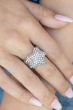 Here Come The Fireworks - White Ring - Paparazzi Accessories Ring Bedazzle Me Pretty Mobile Fashion Boutique
