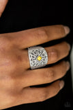 Here Today, Gone Tom-ARROW - Yellow Ring - Paparazzi Accessories Ring Bedazzle Me Pretty Mobile Fashion Boutique