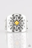 Here Today, Gone Tom-ARROW - Yellow Ring - Paparazzi Accessories Ring Bedazzle Me Pretty Mobile Fashion Boutique