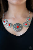 Hey, SOL Sister - Red Necklace - Paparazzi Accessories Necklace Bedazzle Me Pretty Mobile Fashion Boutique