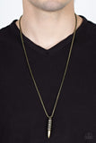 Highland Hunter - Brass Mens Necklace - Paparazzi Accessories Mens Necklace Bedazzle Me Pretty Mobile Fashion Boutique