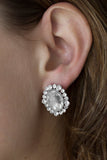 Hold Court - White Earrings - Paparazzi Accessories Earrings Bedazzle Me Pretty Mobile Fashion Boutique