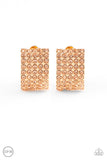 Hollywood Hotshot - Gold Clip-On Earrings - Paparazzi Accessories Clip-On Earrings Bedazzle Me Pretty Mobile Fashion Boutique
