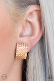 Hollywood Hotshot - Gold Clip-On Earrings - Paparazzi Accessories Clip-On Earrings Bedazzle Me Pretty Mobile Fashion Boutique