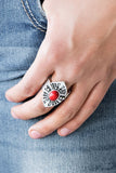 HOMESTEAD For The Weekend - Red Ring - Paparazzi Accessories Ring Bedazzle Me Pretty Mobile Fashion Boutique