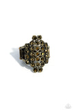 Honeycomb Haute - Brass Ring - Paparazzi Accessories Ring Bedazzle Me Pretty Mobile Fashion Boutique