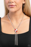 I Pinky SQUARE - Red Necklace - Paparazzi Accessories Necklace Bedazzle Me Pretty Mobile Fashion Boutique
