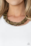 Ice Bank - Brass Necklace - Paparazzi Accessories Necklace Bedazzle Me Pretty Mobile Fashion Boutique