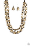 Ice Bank - Brass Necklace - Paparazzi Accessories Necklace Bedazzle Me Pretty Mobile Fashion Boutique