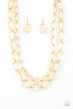 Ice Bank - Gold Necklace - Paparazzi Accessories Necklace Bedazzle Me Pretty Mobile Fashion Boutique