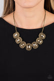 Iced Iron - Brass Necklace - Paparazzi Accessories Necklace Bedazzle Me Pretty Mobile Fashion Boutique