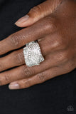 Imperial Industrialism - White Ring - Paparazzi Accessories Ring Bedazzle Me Pretty Mobile Fashion Boutique