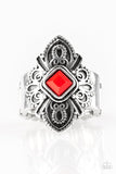 Impressive TREK Record - Red Ring - Paparazzi Accessories Ring Bedazzle Me Pretty Mobile Fashion Boutique