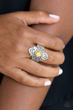 Impressive TREK Record - Yellow Ring - Paparazzi Accessories Ring Bedazzle Me Pretty Mobile Fashion Boutique