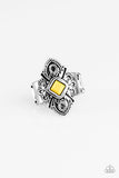 Impressive TREK Record - Yellow Ring - Paparazzi Accessories Ring Bedazzle Me Pretty Mobile Fashion Boutique